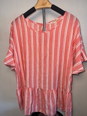 eesome Coral Stripe Peplum Short-Sleeve Top